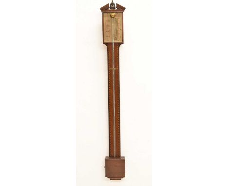 Early 19th century inlaid mahogany stick barometer, unsigned, 96cm high 