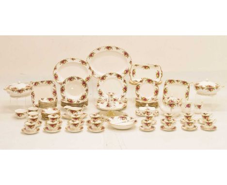 Large quantity of appoximately one hundred pieces of Royal Albert Old Country Roses dinner and tea wares to include; two ture