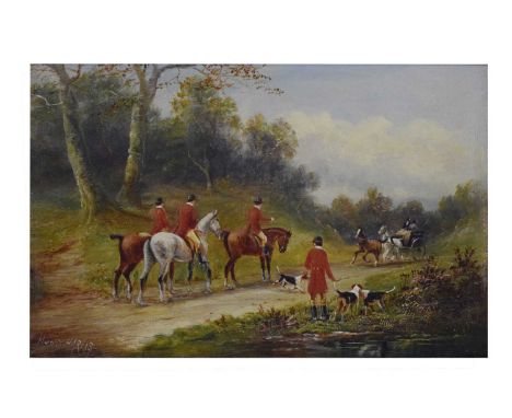 Henry Harris (1852-1926) - Oil on canvas - Hunting scene, signed lower left, 16cm x 24cm, gilt framed under glassEverett Fine