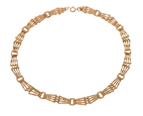 9ct gold gate link collarette necklace, 38.5cm long approx, 19.8g approx