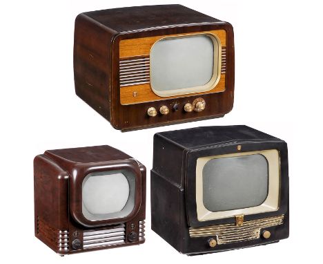 3 frühe Fernsehempfänger  1) 14TX112/A, um 1955, Philips, Niederlande, 22 Röhren, 36cm-Bildröhre, 110, 127 und 220 Volt Wechs