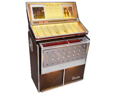 Stereo-Musikbox Rowe Ami Modell JBM "Tropicana", 1963  Für Schallplatten mit 45 UpM, 200 Wahlmöglichkeiten, 230 Volt, Röhrenv