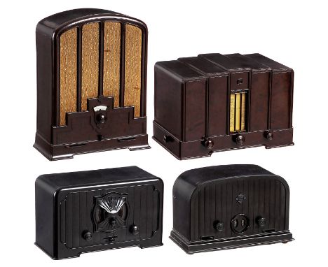 4 Telefunken-Bakelitradios  1) "Kleiner Katzenkopf" Modell 230W, um 1931, Telefunken Deutschland (TFK), 4 Röhren, Langwelle u