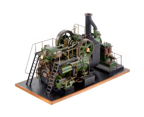 Großes Funktionsmodell einer Zweizylinder-Dampfmaschine mit Dynamo, um 1980  Ein extrem detailliertes technisches Modell, aus