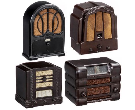 4 Bakelitradios  1) 330 WL "Nauen", um 1934, Telefunken Deutschland (TFK), 4 Röhren, Mittelwelle und Langwelle, eingebauter d