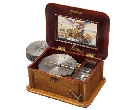 Salon-Spieldose Adler/Fortuna Nr. 245, um 1900  Hersteller: Heinrich Zimmermann, Leipzig. Für Blechplatten Ø 28 cm, 62 Töne i