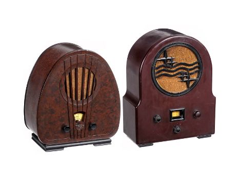 2 Philips-Radioempfänger, um 1933  1) Super Inductance 834A, Philips Frankreich, 5 Röhren, Langwelle und Mittelwelle, Netzbet
