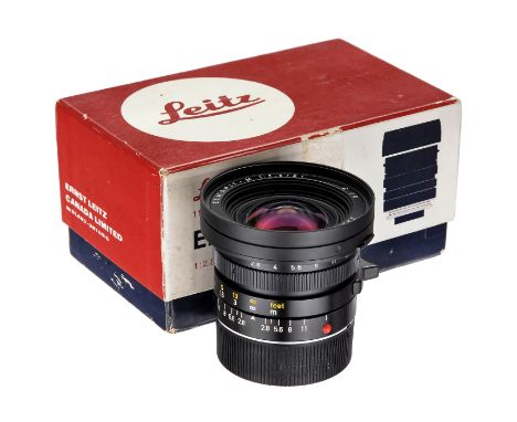 Elmarit-M 2,8/21 mm, um 1988  Leitz, Canada. Nr. 3425252, Glas sauber, mit Front- und Rückdeckel. Sehr guter Zustand! - Dabei