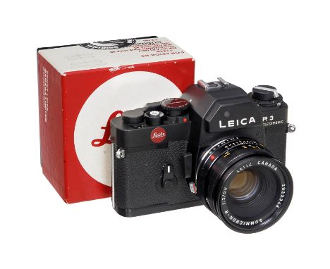Summicron-R 2/50 und Leica R3 Electronic  Leitz, Portugal/Canada. 1) Summicron-R 2/50, Nr. 2923348, Typ 11216 mit Gravur "For