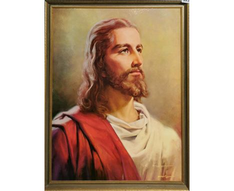 A large gilt framed portrait of Christ after Peter V Bianchi, c. 1959, frame size 61 x 76cm.