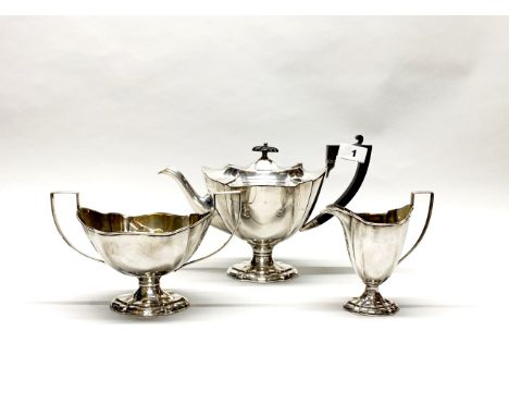 An Edwardian silver plated three piece tea service by American maker TW&amp;S.