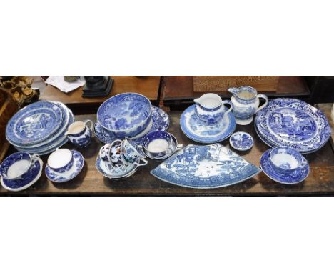 A COLLECTION OF 19TH CENTURY AND LATER BLUE AND WHITE CERAMICS including Copeland Spode 'Italian'