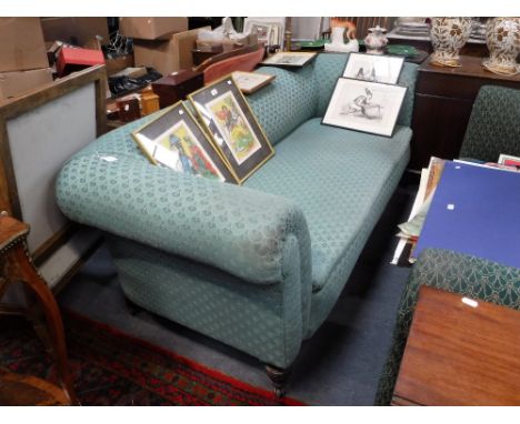 AN EDWARDIAN CHESTERFIELD  SOFA with turned legs, 83" long