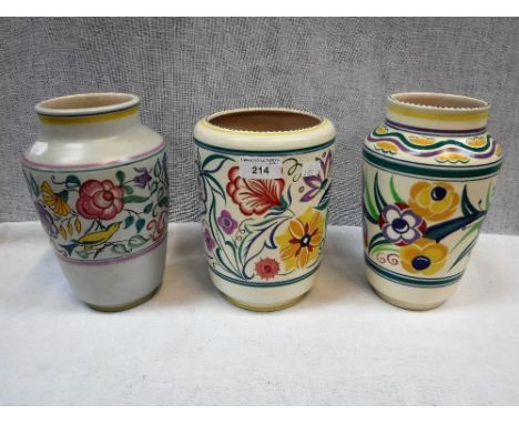 POOLE POTTERY: A TRADITIONAL HAND PAINTED VASE, 8" high circa 1952-55 and two others similar 