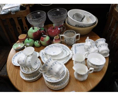 A ROYAL ALBERT BONE CHINA TEASET decorated in the 'Memory Lane' pattern, a Carltonware and Shorter pottery novelty teaset, a 