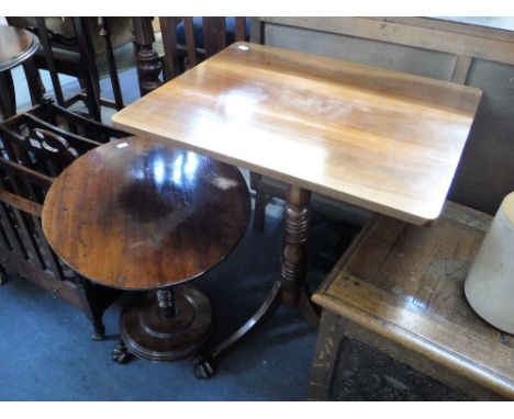 A 19TH CENTURY OAK AND FRUITWOOD TRIPOD TABLE and an occasional table