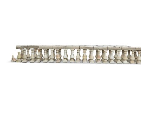 A SCOTTISH TERRACOTTA BALUSTRADE BY GARNKIRK, 19TH CENTURY, comprising a run of turned balusters with moulded plinths and a s