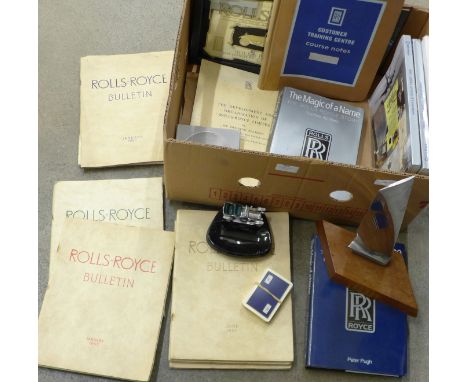 Rolls-Royce; books including a Spey Engine Course Notes, 1964, fourteen Rolls-Royce Bulletins, 1951 to 1958, ashtray, two gla