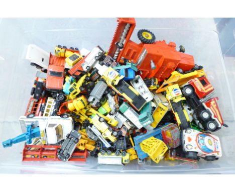 A collection of play-worn die-cast vehicles including Corgi, Matchbox, Dinky and Hot Wheels 