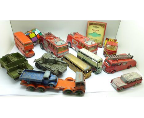Die-cast model vehicles including Dinky and Corgi, playworn 