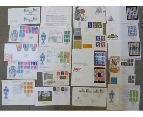 A collection of twenty-one first day covers, The Story of Wedgwood £1 book of stamps with two different cancellations, high v