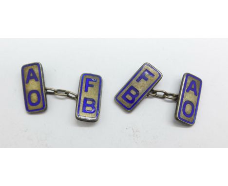 A pair of silver and enamel The Ancient Order of Froth Blowers cufflinks, 1924-1931 