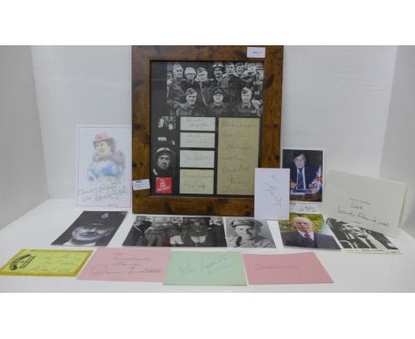 A framed Dad's Army montage of signed photographs with autographs and cast photographs plus a collection of loose signed phot