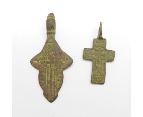 Two bronze Viking crosses, found in Russia, largest 39mm 