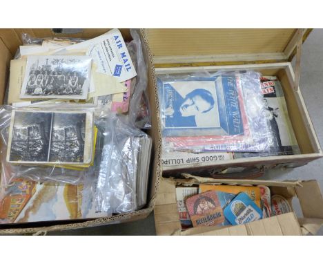 Assorted ephemera, sheet music, postcard magazines, beer mats, recorder parts, etc. **PLEASE NOTE THIS LOT IS NOT ELIGIBLE FO