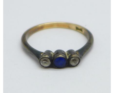 An 18ct gold, blue and white stone ring, 2.6g, O 