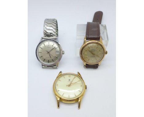 Three wristwatches, Dux automatic with 36mm case, Atlantic 30 jewels automatic and Timex 