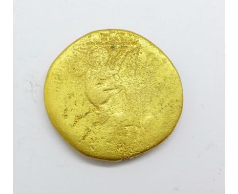 A gold tone coin, 30mm 