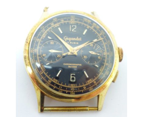 An 18ct gold Gigandet chronograph wristwatch, (a/f, one lug bent, case back loose) 
