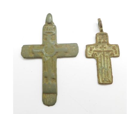 Two bronze Viking crosses, found in Russia, largest 47mm 