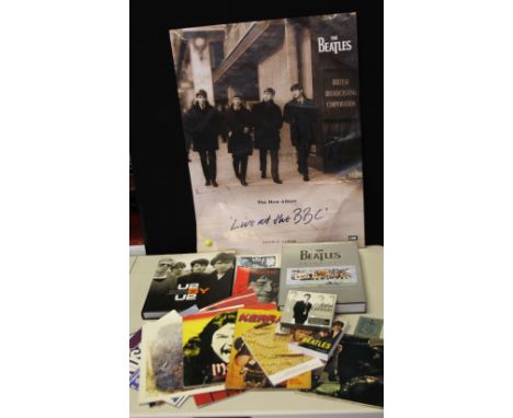 BEATLES - Beatles items to include "Live at the BBC" poster, John Lennon by Alan Clayson CD audio set, a Cavern Club membersh