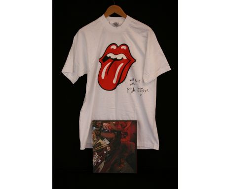 ROLLING STONES - a signed Mick Jagger Bridges to Babylon t-shirt in L along with a limited edition copy of Rolling with the S