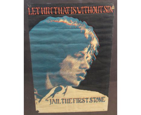 ROLLING STONES - an original "Let him that is without sin jail the first stone" poster by Vroom c1967. Measures 46x70cm. Fine