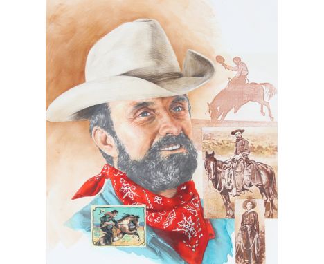 Chris Calle (American, B. 1961) "Home on the Range - Portrait of a Cowboy" Signed lower right. Original watercolor painting o