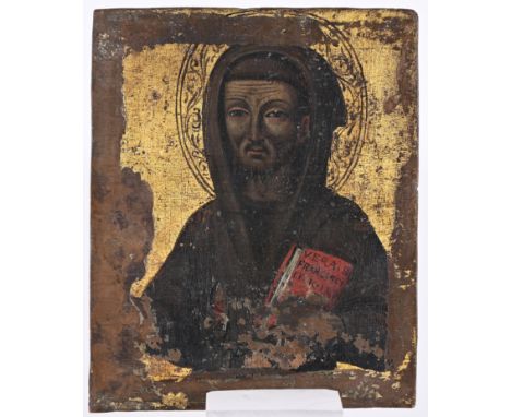 Possibly 16th Century Miniature True Portrait of St. Francis, Tempera and Gold on Copper. Size: 3.75 x 3 in.