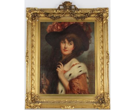 Toussaint, Signed 19th C. Portrait of a Woman. Bearing signature lower left, inscribed "J. Toussaint" verso. Old label verso 