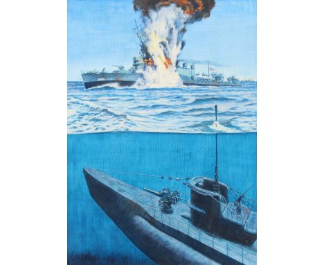 David K. Stone (American, 1922 - 2001) "USS Reuben James Sunk" Original Oil painting on Masonite. Signed lower right. Provena