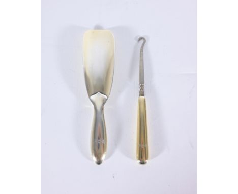 Antique Tiffany & Co Sterling Silver Shoehorn and Button Hook with Monogram, Shoehorn Marked 15088 Makers 1448 925-1000 M, Bu