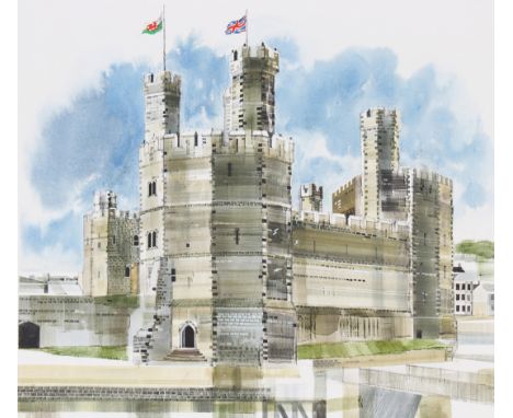 Ronald Maddox (British, B. 1930) "Caernarfon Castle" Signed lower left. Original Watercolor painting on Illustration Board. P