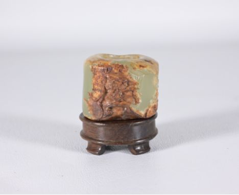 Antique Carved Chinese Jade Archer's Ring on Stand.