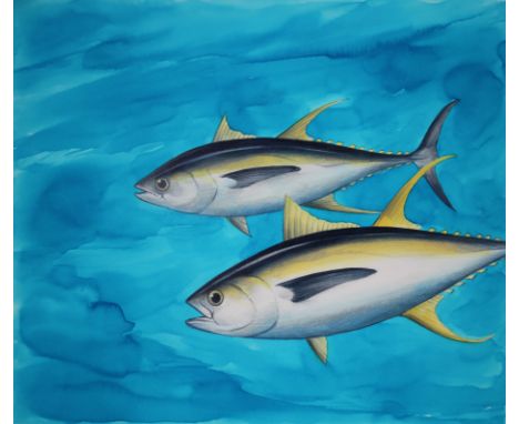 Chris Calle (American, B. 1961) "Yellow-Fin Tuna" Signed lower right. Original watercolor on Illustration Board. Provenance: 