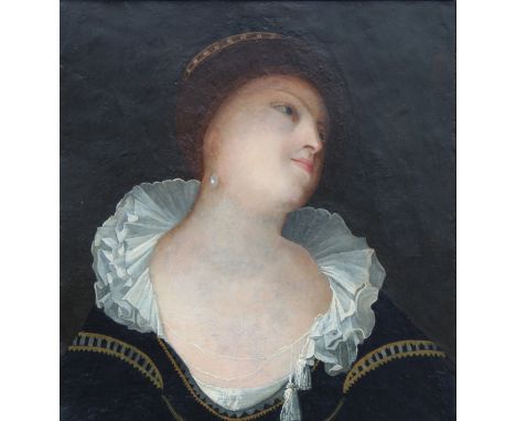 Old Master Portrait of a Woman. European School. Oil on Copper Sight Size: 14.5 x 12 in. Overall Framed Size: 18.75 x 16.25 i