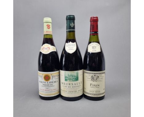 3 Bottles Mixed 1996 Vintage Red to include:   Savigny – Lavieres – Premier Cru – Tollot Beaut – 1996,  Meursault – Clos de M