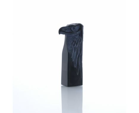 Rene Lalique, a Tete D'Aigle black glass seal, model 175, designed circa 1911, frosted and polished, with white staining, inc