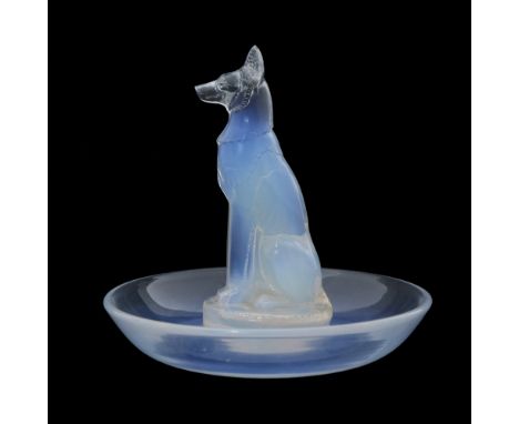 Rene Lalique, a Chien opalescent glass ashtray or dish, model 290, designed circa 1926, polished, incised mark R Lalique, Fra