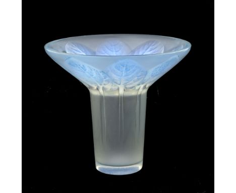 Rene Lalique, a Violettes opalescent glass vase, model 930, designed circa 1921, polished and frosted with blue staining, whe